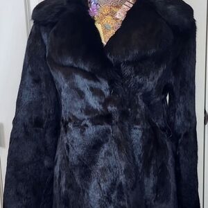 Vintage Black Rabbit Fur Coat, Medium, Beautiful pre-owned condition.